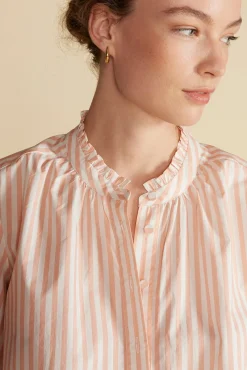 Blouses & Shirts|Tops^Amour Vert Charlotte Organic Cotton Blouse ApricotandIvoryStripe