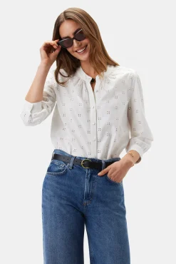 Tops|Clearance^Amour Vert Charlotte Organic Cotton Eyelet Blouse CloverEyeletWhite