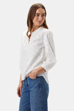 Tops|Clearance^Amour Vert Charlotte Organic Cotton Eyelet Blouse CloverEyeletWhite