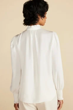 Blouses & Shirts|Tops^Amour Vert Charlotte Ruffled Recycled Sateen Blouse Ivory