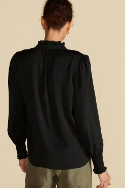 Blouses & Shirts|Tops^Amour Vert Charlotte Ruffled Recycled Sateen Blouse Black