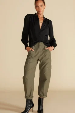 Blouses & Shirts|Tops^Amour Vert Charlotte Ruffled Recycled Sateen Blouse Black