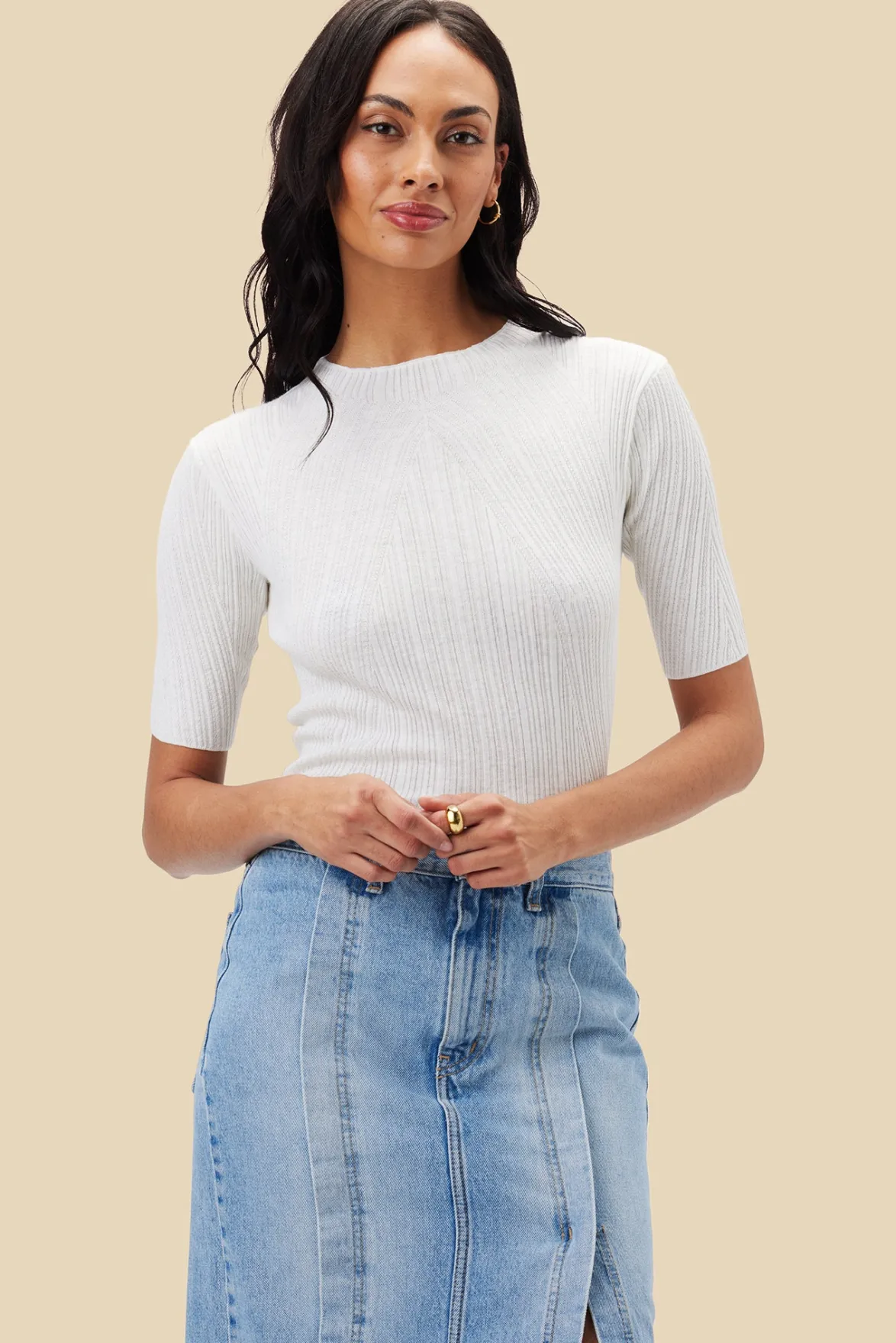 Tops|Clearance^Amour Vert Claire Mock Neck Sweater Ivory