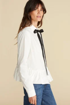 Blouses & Shirts|Tops^Amour Vert Cottine Cotton Poplin Tie Blouse White