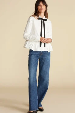 Blouses & Shirts|Tops^Amour Vert Cottine Cotton Poplin Tie Blouse White