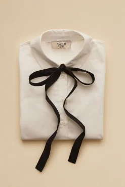 Blouses & Shirts|Tops^Amour Vert Cottine Cotton Poplin Tie Blouse White