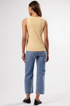 Tops|Clearance^Amour Vert Deacon Organic Cotton Modal Rib Tank CannesStripeNaturalSoleilYellow