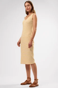 Dresses|Clearance^Amour Vert Deacon Organic Cotton Modal Rib Dress CannesStripeNaturalSoleilYellow
