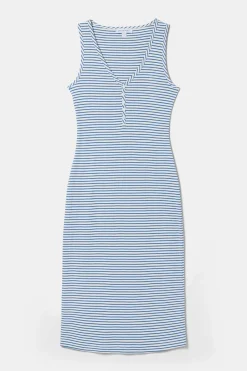 Dresses|Clearance^Amour Vert Deacon Organic Cotton Modal Rib Dress CannesStripeNaturalAegeanBlue