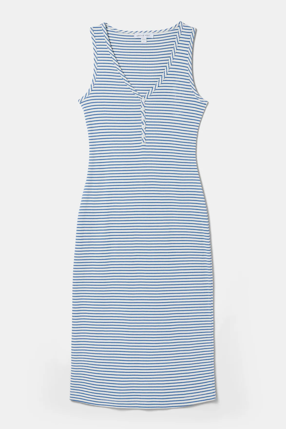 Dresses|Clearance^Amour Vert Deacon Organic Cotton Modal Rib Dress CannesStripeNaturalAegeanBlue