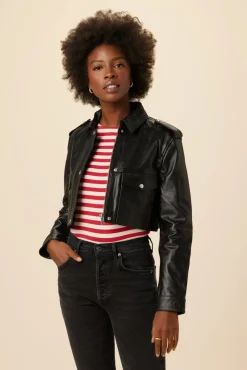 Clearance^Amour Vert Deadwood Bella Cropped Leather Jacket Black