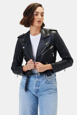 Jackets & Outerwear^Amour Vert Deadwood Joan Leather Biker Jacket Black