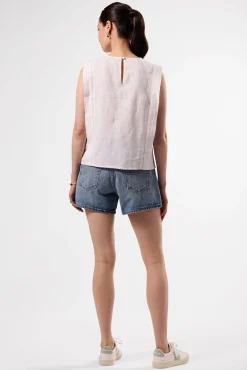 Tops|Clearance^Amour Vert Detailed Cotton Linen Tank Top White
