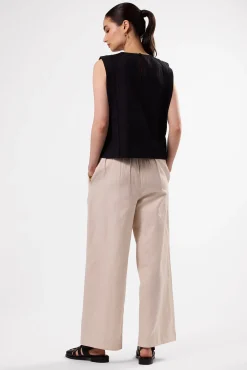 Tops|Clearance^Amour Vert Detailed Cotton Linen Tank Top Black