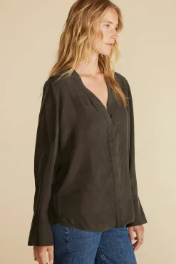 Blouses & Shirts|Tops^Amour Vert Dree Cupro V Neck Blouse OliveGreen