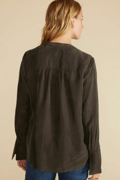 Blouses & Shirts|Tops^Amour Vert Dree Cupro V Neck Blouse OliveGreen