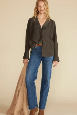 Blouses & Shirts|Tops^Amour Vert Dree Cupro V Neck Blouse OliveGreen