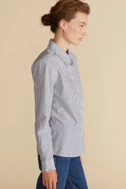 Blouses & Shirts|Tops^Amour Vert Edelie Ruffled Poplin Shirt BayeuxNavyBlueandIvoryStripe