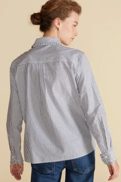 Blouses & Shirts|Tops^Amour Vert Edelie Ruffled Poplin Shirt BayeuxNavyBlueandIvoryStripe