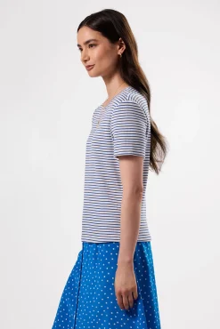 Tops|Tees^Amour Vert Eleanor Organic Cotton Modal Rib Tee CannesStripeNaturalAegeanBlue