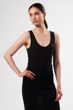 Tops|Clearance^Amour Vert Elea Organic Cotton Modal Rib Bodysuit Black