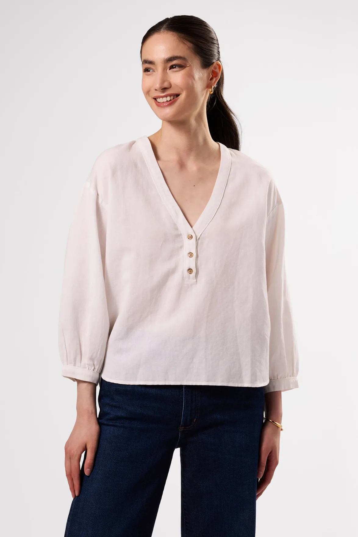 Tops|Clearance^Amour Vert Esme Cotton Linen Blouse White