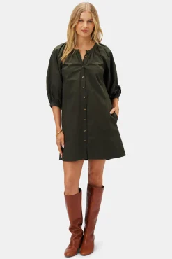 Dresses|Clearance^Amour Vert Esther Organic Cotton Poplin Dress OliveGreen