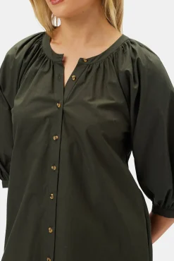 Dresses|Clearance^Amour Vert Esther Organic Cotton Poplin Dress OliveGreen