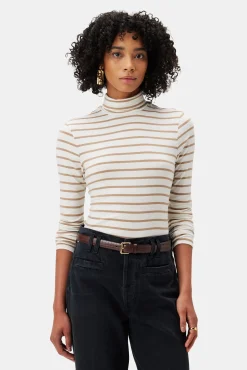 Tops|Clearance^Amour Vert Flannery Modal Turtle Neck IvoryCamelStripe