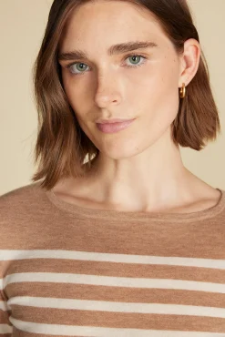 Sweaters & Cardigans^Amour Vert Fran Boatneck Striped Cashmere Sweater CafeAuLaitandIvoryStripe