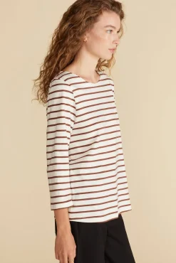 Tops|Tees^Amour Vert Francoise Organic Cotton Tee IvoryandEspressoBrownStripe