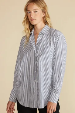 Blouses & Shirts|Tops^Amour Vert Henri Button Down Shirt BayeuxNavyBlueandIvoryStripe