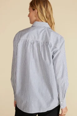 Blouses & Shirts|Tops^Amour Vert Henri Button Down Shirt BayeuxNavyBlueandIvoryStripe