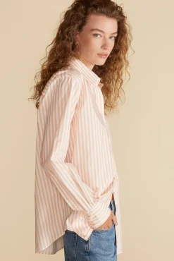 Blouses & Shirts|Tops^Amour Vert Henri Button Down Shirt ApricotandIvoryStripe