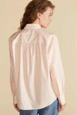 Blouses & Shirts|Tops^Amour Vert Henri Button Down Shirt ApricotandIvoryStripe