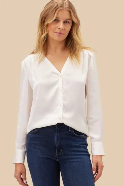 Blouses & Shirts|Tops^Amour Vert Kali Button Front Blouse Ivory