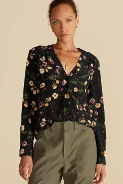 Blouses & Shirts|Tops^Amour Vert Kaya Washable Silk Blouse BlackMargeuritteWildflowerPrint