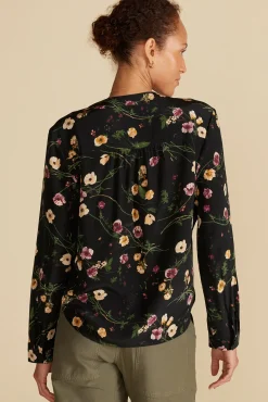 Blouses & Shirts|Tops^Amour Vert Kaya Washable Silk Blouse BlackMargeuritteWildflowerPrint