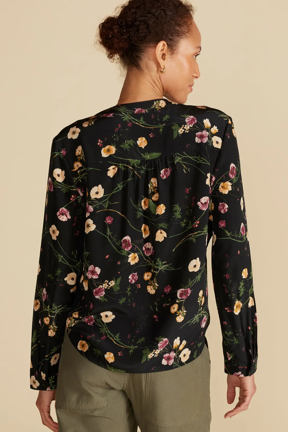 Blouses & Shirts|Tops^Amour Vert Kaya Washable Silk Blouse BlackMargeuritteWildflowerPrint