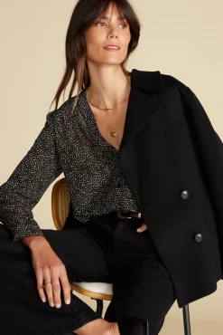 Blouses & Shirts|Tops^Amour Vert Kaya Washable Silk Blouse ChamonixBlackandWhitePrint