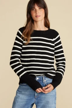 Sweaters & Cardigans|Clearance^Amour Vert Layla Organic Cotton Sweater BlackIvoryStripe