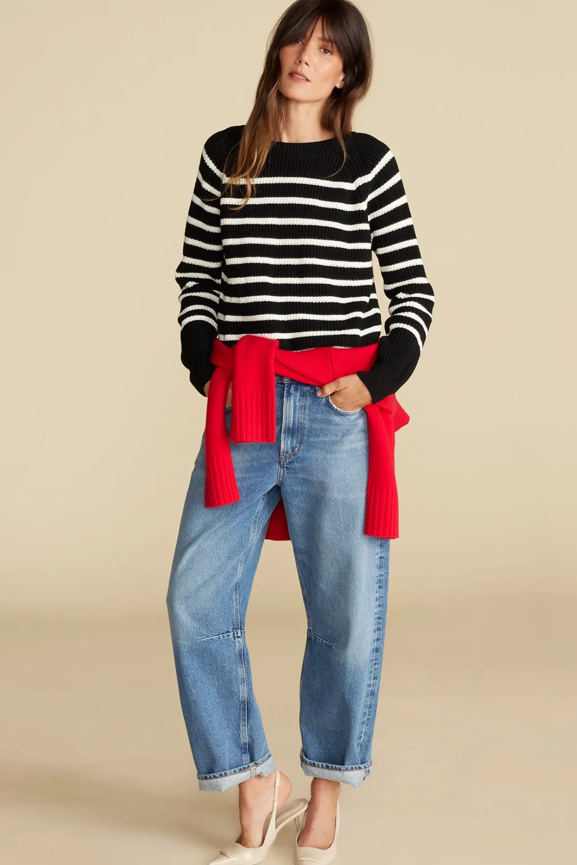 Sweaters & Cardigans|Clearance^Amour Vert Layla Organic Cotton Sweater BlackIvoryStripe
