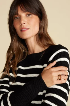 Sweaters & Cardigans|Clearance^Amour Vert Layla Organic Cotton Sweater BlackIvoryStripe