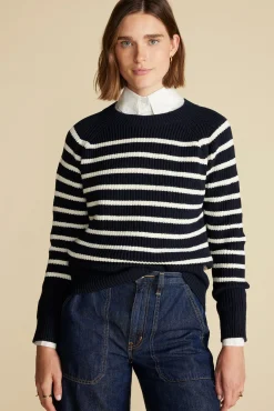 Sweaters & Cardigans|Clearance^Amour Vert Layla Organic Cotton Sweater NavyBlueandIvoryStripe