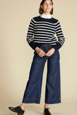 Sweaters & Cardigans|Clearance^Amour Vert Layla Organic Cotton Sweater NavyBlueandIvoryStripe