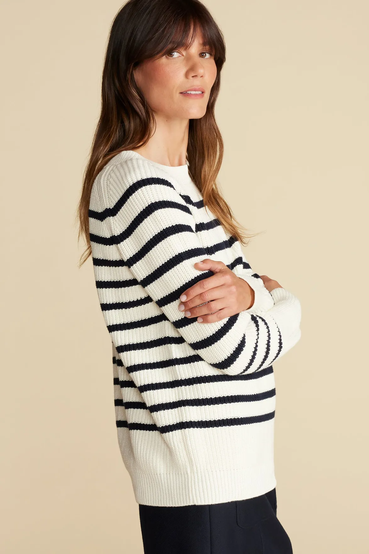 Sweaters & Cardigans|Clearance^Amour Vert Layla Organic Cotton Sweater IvoryNavyStripe