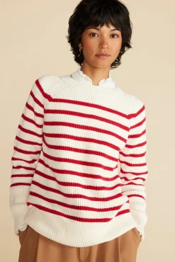 Sweaters & Cardigans|Clearance^Amour Vert Layla Organic Cotton Sweater IvoryandRedStripe