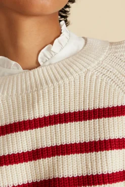 Sweaters & Cardigans|Clearance^Amour Vert Layla Organic Cotton Sweater IvoryandRedStripe