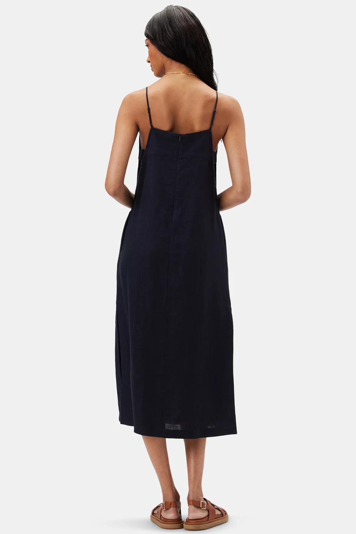 Dresses|Clearance^Amour Vert Lilly Pilly Kai Organic Linen Slip Dress Navy