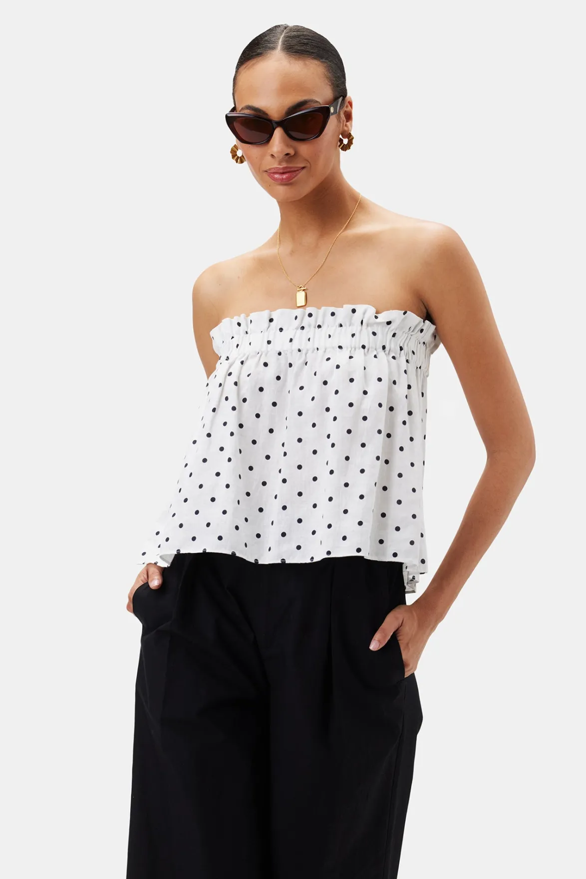 Tops|Clearance^Amour Vert Lilly Pilly Pippa Organic Linen Top PolkaDots